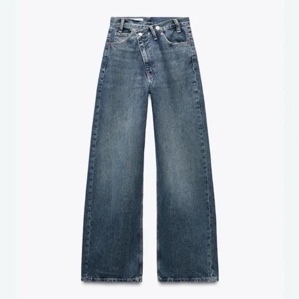 ZARA TRF HIGH RISE WIDE LEG CROSSOVER WAISTBAND JEANS - SZ 8